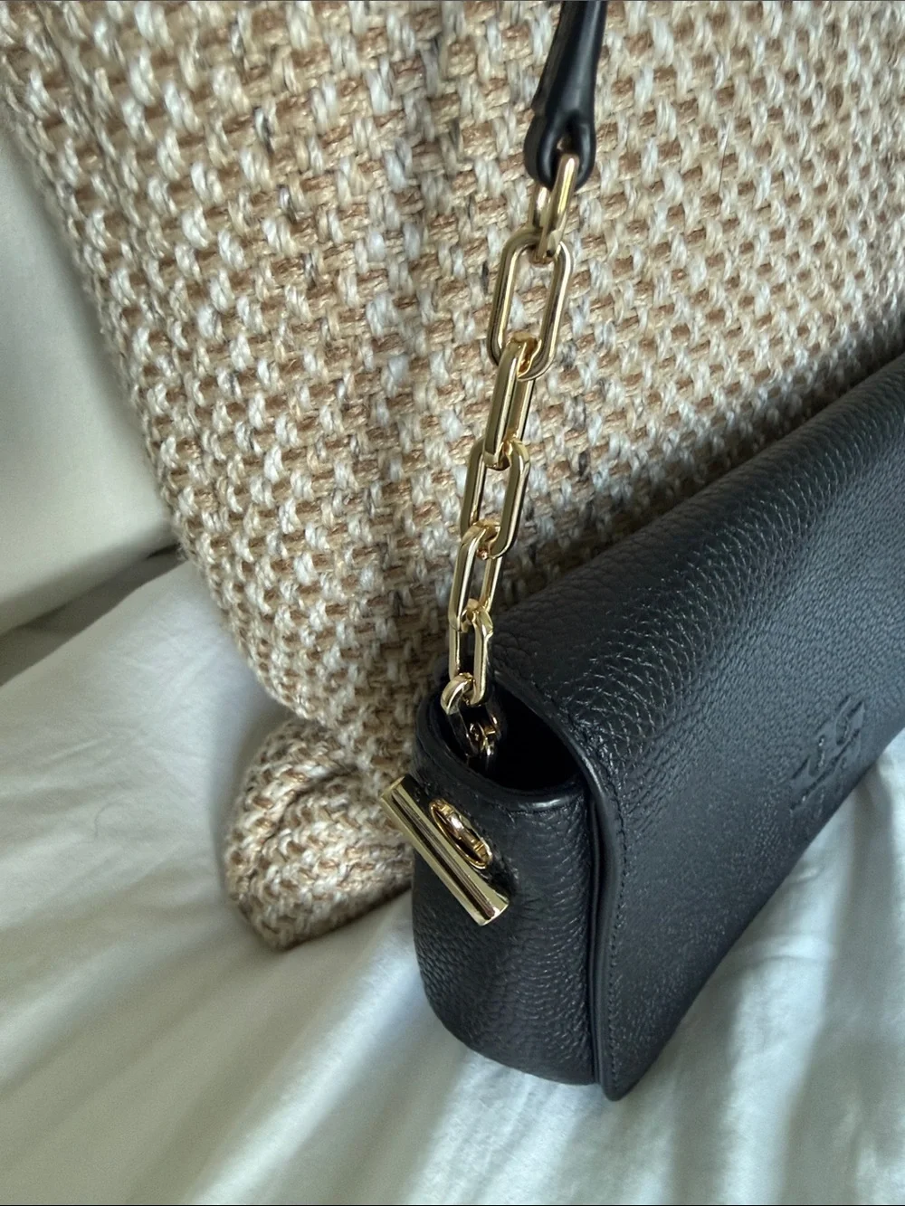 Tory Burch Black Pebbled Leather Crossbody with Tassel Charm